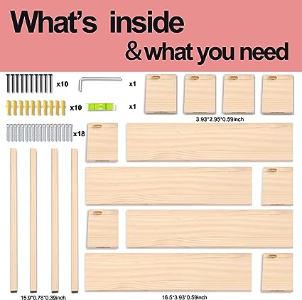16.5 Inch Floating Bookshelves for Nursery Decor & Playroom Decor, Set of 4, (Natural Wood)