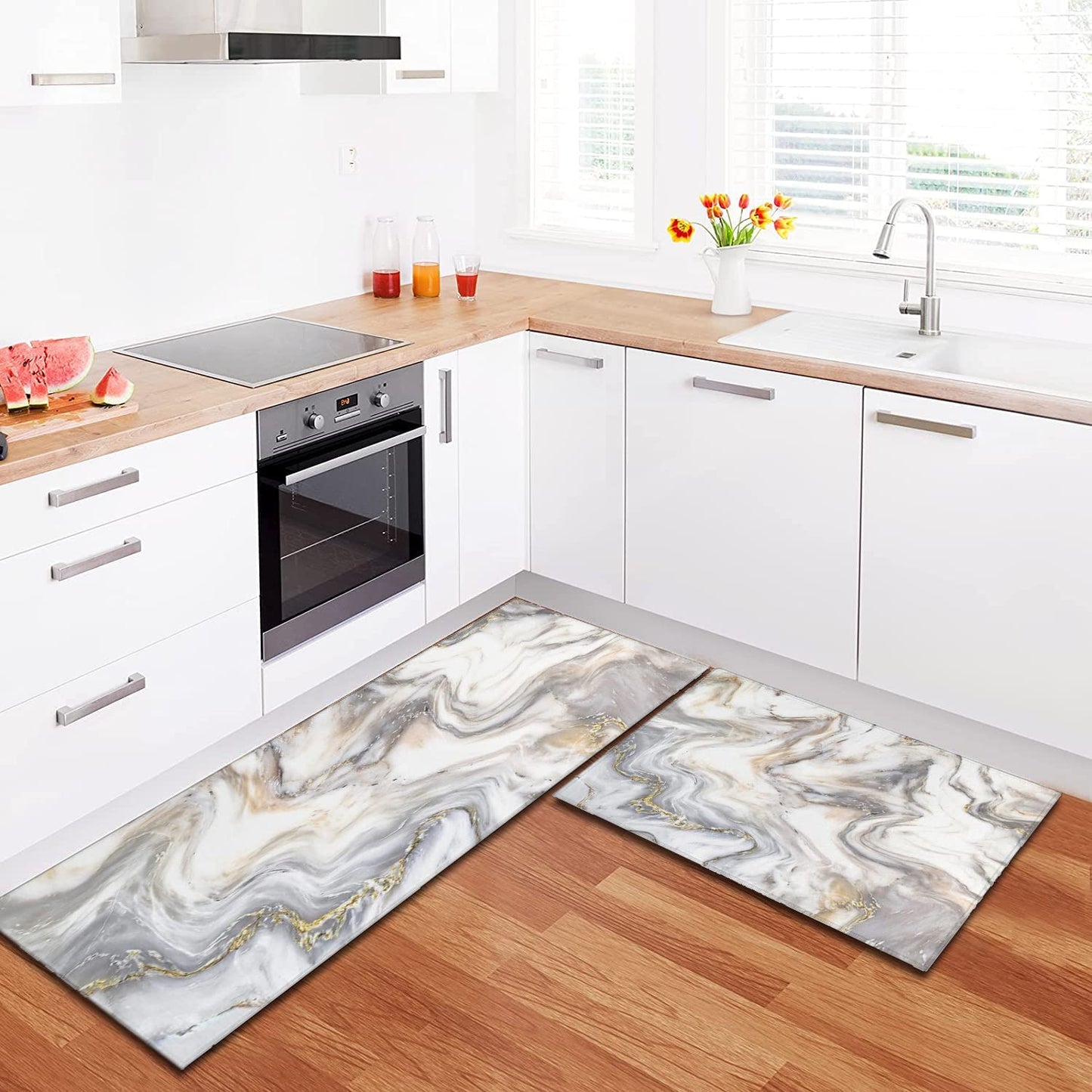 Anti Fatigue Non Slip Waterproof Washable Rug - 17x24+17x48inch Grey