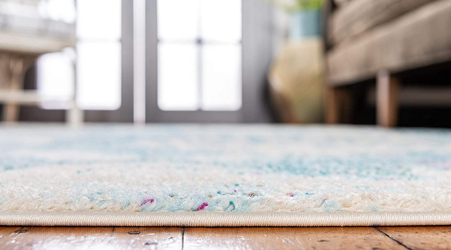 Coastal Modern Coral Lobster Shells Soft Area Rug, Light Blue/Beige
