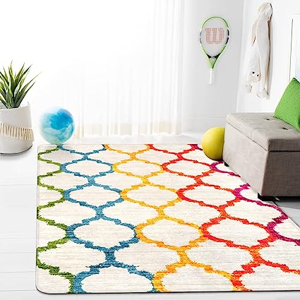 Moroccan Distressed Non-Slip Washable Throw Area Rug - (2’X 3’, Blue)