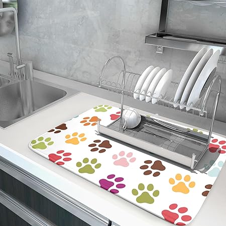 Absorbent Black Marble Dish Drying Mat Luxury Golden Kitchen Counter Mat, 18x24 inch