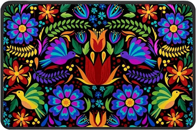 Mexican Embroidery Birds Floor Mat Resist Dirt Entrance Rug, 24'' x 16''