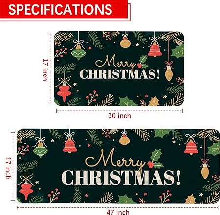 et of 2, Anti Fatigue Waterproof Stain Resistant Snowman Winter Decorative Non Slip Cushioned Floor Mat - 17x29 and 17x47 Inch