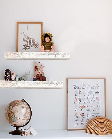 Floating Shelves for Wall Mounted Set of 2, Wood Shelf for Living Room, Bedroom Rustic White