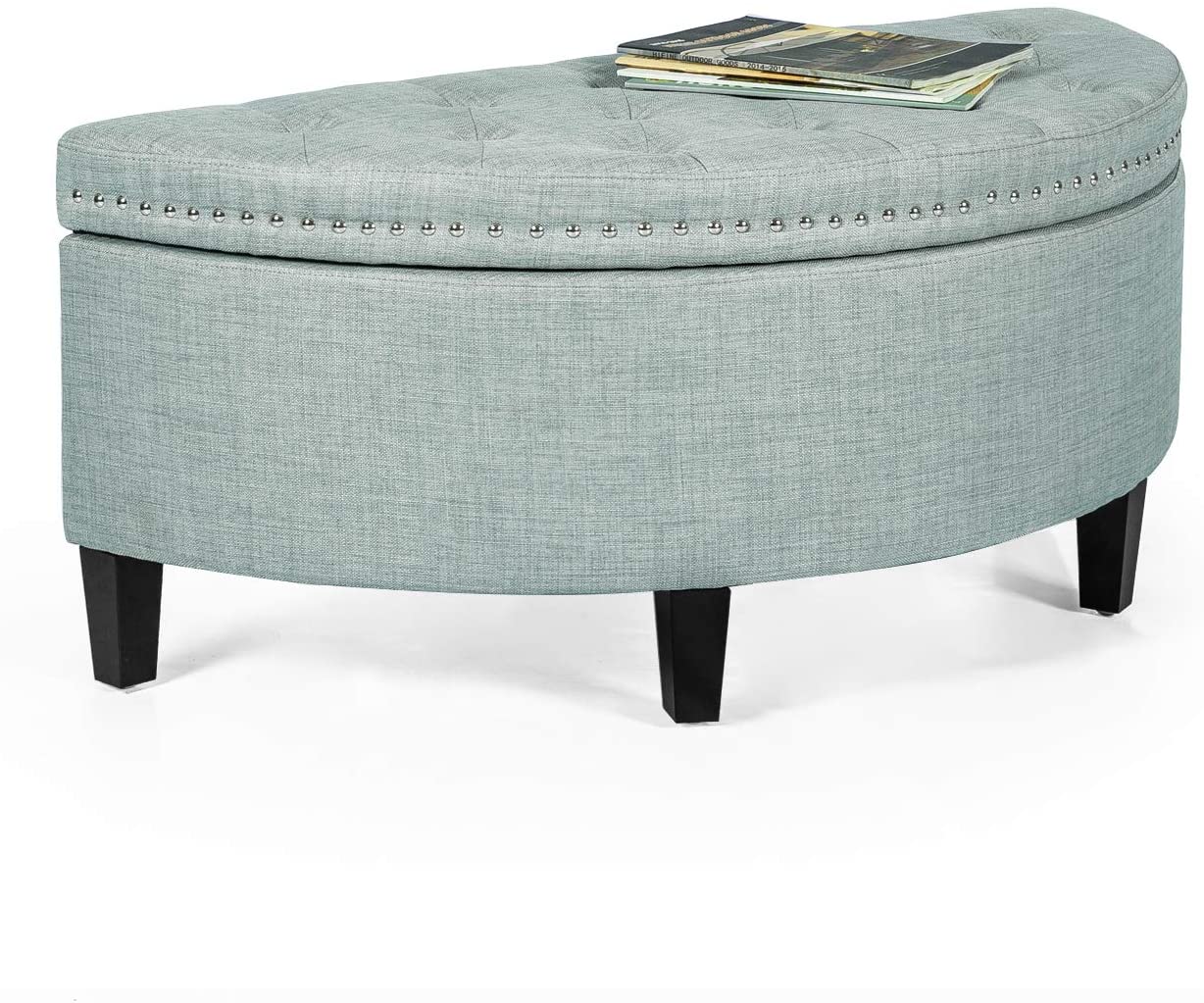 Storage Ottoman Bench Tufted Half Moon Bench for Entryway Living Room