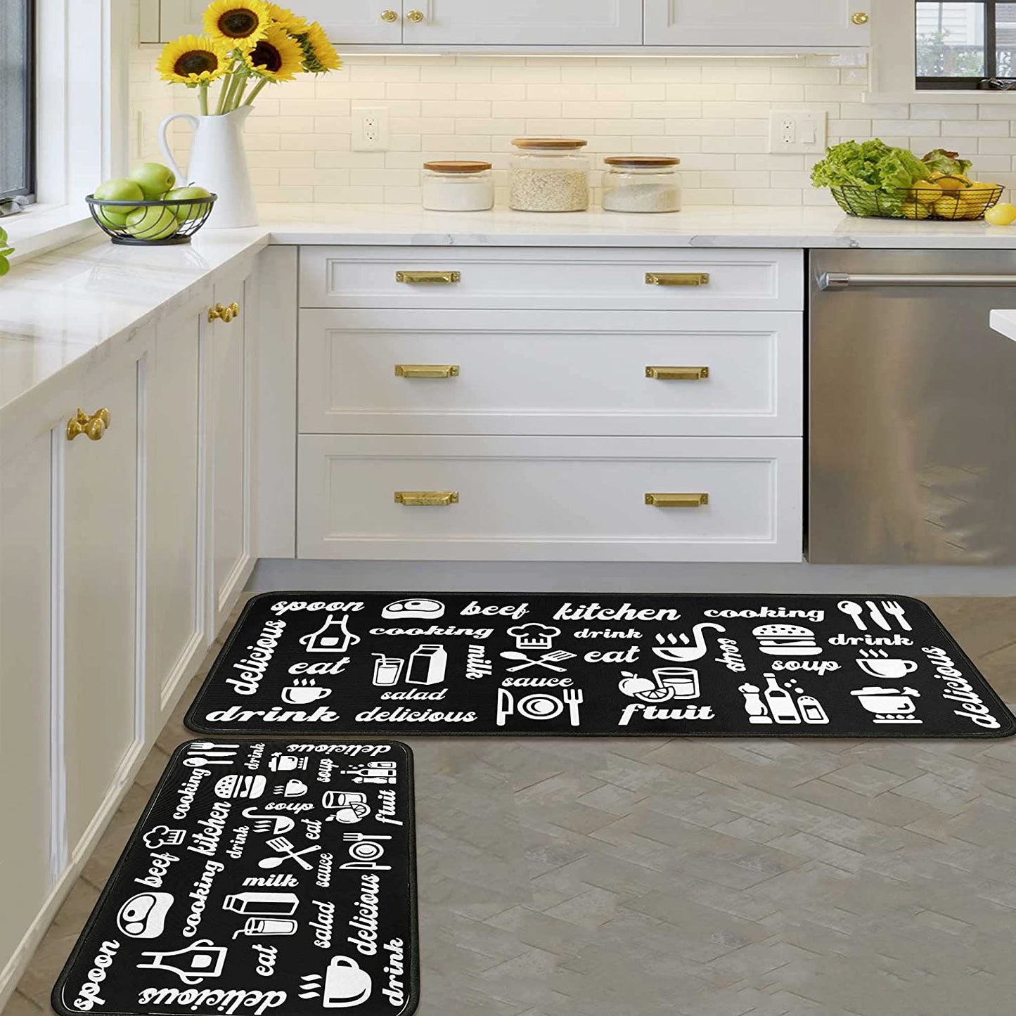 Set of 2 Non-Slip Backing Washable Doormat - 17x47.2 and 17x30 inches.