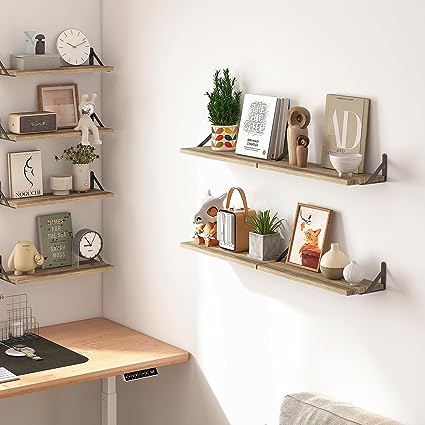 4.7in Rustic Wood Wall Floating Shelves Set of 8 (Dark Carbonized Black)
