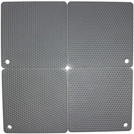 Silicone Trivets for Hot Dishes, Pots and Pans, Hot Pads for Kitchen, Black Silicone Pot Holders, Silicone Mats for Kitchen Counter, Non Slip Heat Resistant Mat, Flexible Trivet Mat Set 4