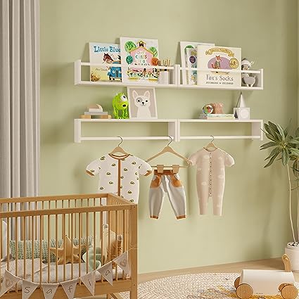 16.5 Inch Floating Bookshelves for Nursery Decor & Playroom Decor, Set of 4, (Natural Wood)