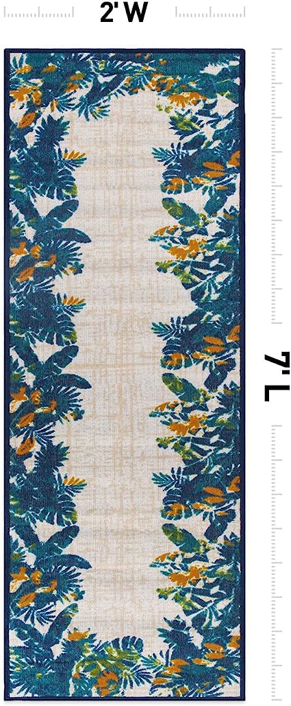 Contemporary Floral Border Non-Shedding Outdoor Rugs - 2' x 7' (Multi)