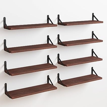 4.7in Rustic Wood Wall Floating Shelves Set of 8 (Dark Carbonized Black)