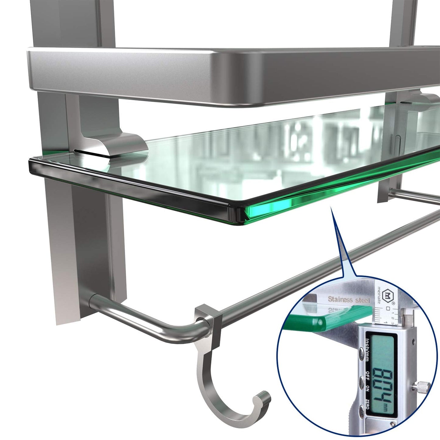 Heavy Duty Wall Mounted Shelves Aluminum Tempered Glass Storage 1 or 2 Tiers