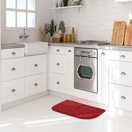 Creek Slip- Half Round Red Kitchen Rug with Rubber Backing, Machine Washable, (18x30 Inches)