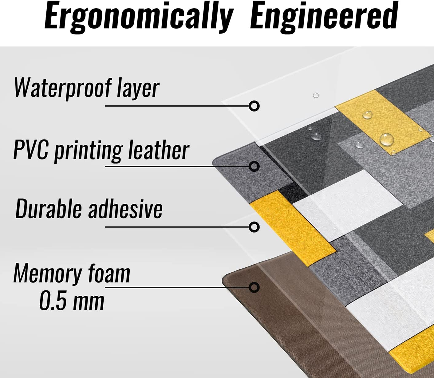 Set 2 Piece Abstract Geometric Art Cushioned Kitchen Rugs - 17.5"x29.5"+17.5"x47"