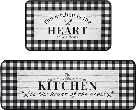 Buffalo Plaid, Non-Skid Washable, Fun Rug with Words, Set of 2