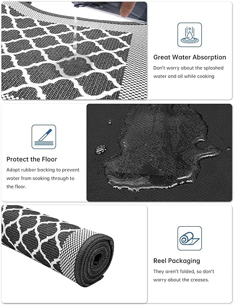 Absorbent Non Skid Washable Set of 3 PCS, Farmhouse Weave Floor Mats in Front of Sink, 17.3"x 59"+17.3"x 47"+17.3"x 29" (Black)