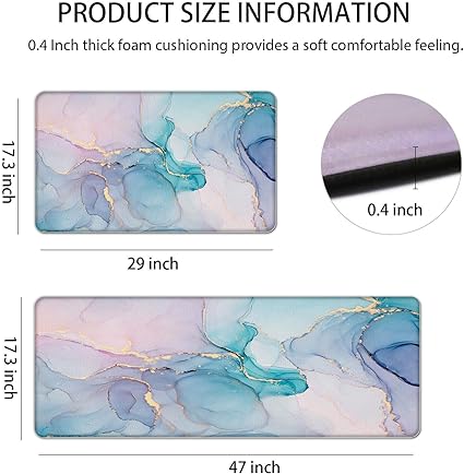 Cushioned Anti Fatigue Set of 2 Abstract Marble Waterproof Non Slip Waterproof Non Slip Kitchen Floor Mat Comfort Memory Foam Standing Mat for Kitchen Floor, Blue