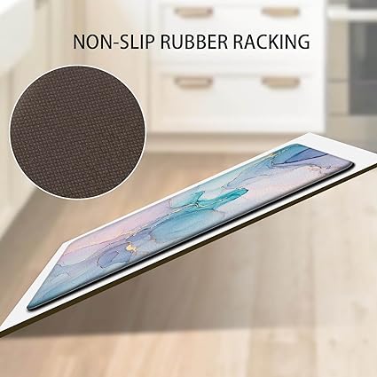 Cushioned Anti Fatigue Set of 2 Abstract Marble Waterproof Non Slip Waterproof Non Slip Kitchen Floor Mat Comfort Memory Foam Standing Mat for Kitchen Floor, Blue