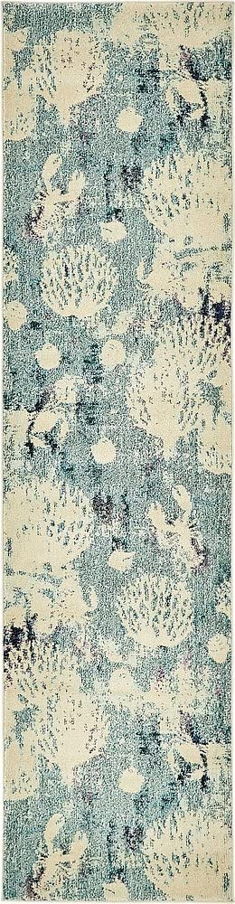 Coastal Modern Coral Lobster Shells Soft Area Rug, Light Blue/Beige