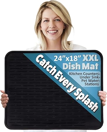 Extra Large, Waterproof Pet Feeding XXL Silicone Dish Drying Mat, (Beige) 24" x 18"