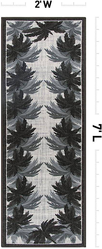 Tropical Floral Border Non-Shedding Outdoor Rugs - 2' x 7'