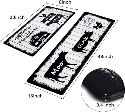 Modern Art Non Slip, Abstract Painting Cushioned Anti Fatigue, Waterproof Kitchen Mats, 18'' x 48'' + 18'' x 30''