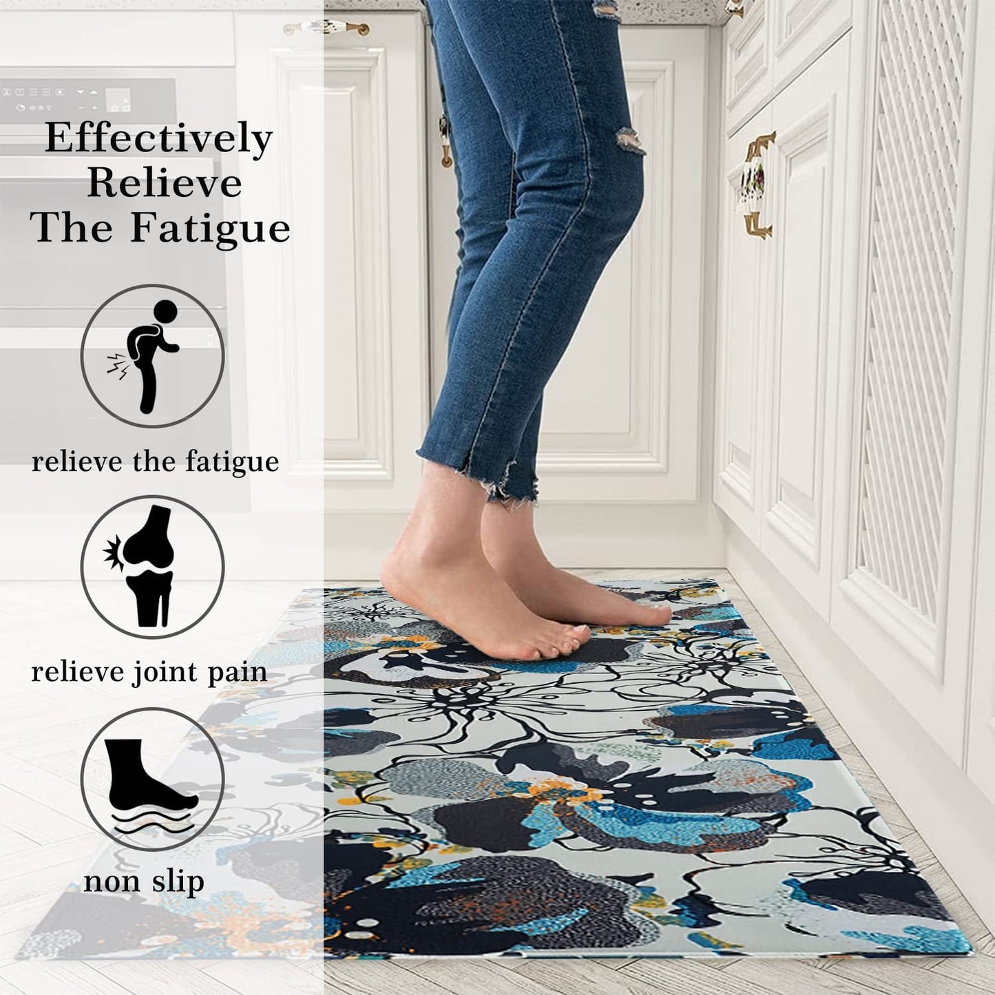 Anti Fatigue Non Slip Waterproof Washable Rug - 17x24+17x48inch Grey