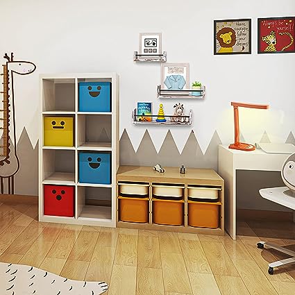 Rustic Whitewashed Nursery Floating Wall Bookshelves, Organizer for Kids, Set of 3