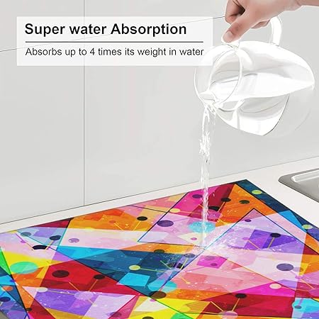 Cool Black Dish Absorbent Dish Drying Mat Suitable for Kitchen Counter Sink Dining Table 16 X 18 Inch