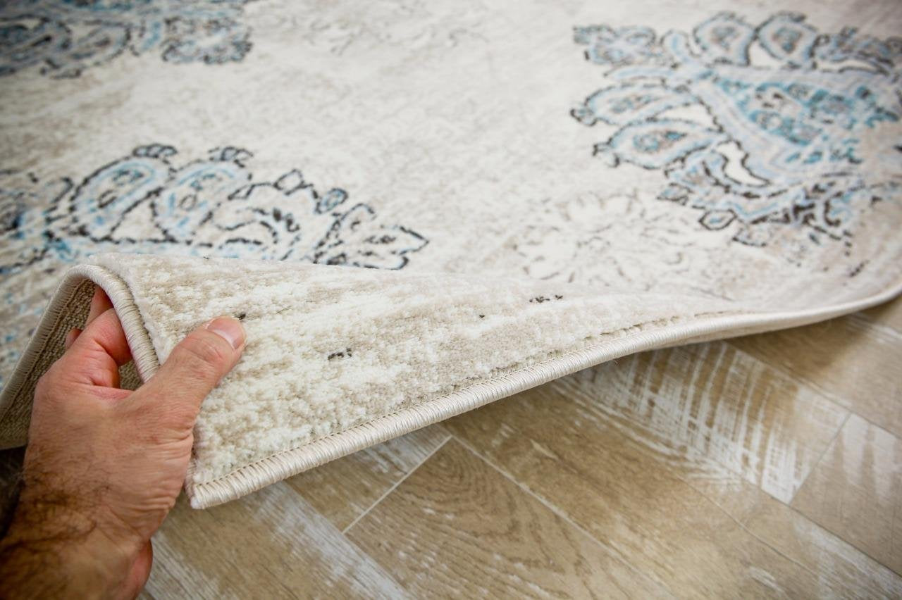 Persian Distressed Cream Blue Area Rugs