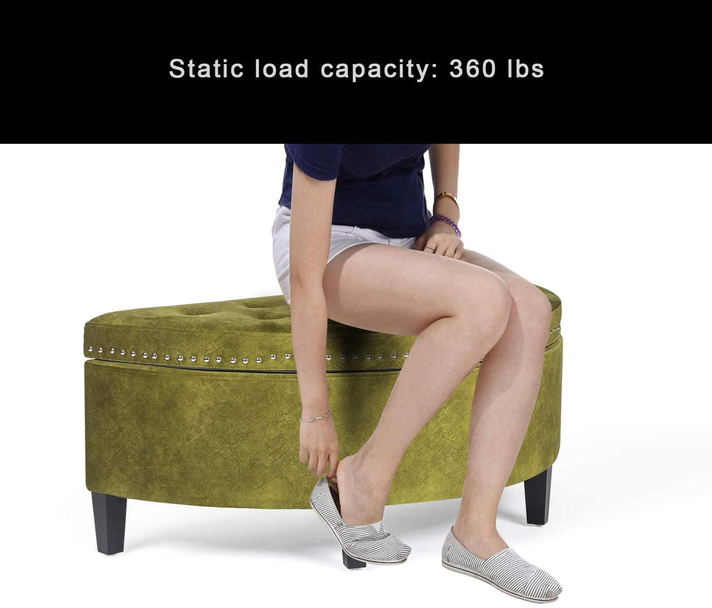 Storage Ottoman Bench Tufted Half Moon Bench for Entryway Living Room