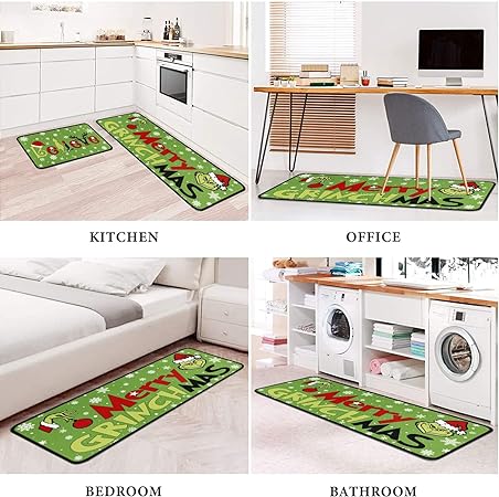 Non Slip Absorbent Waterproof Christmas Decorations Kitchen Rugs and Mats Set of 2, 17x29 and 17x47 Inch