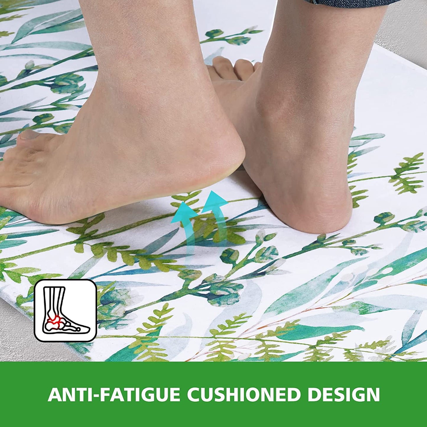 2 PCS Cushioned Floral, Flowers Anti Fatigue Kitchen Rugs - 18'' x 48'' + 18'' x 30''