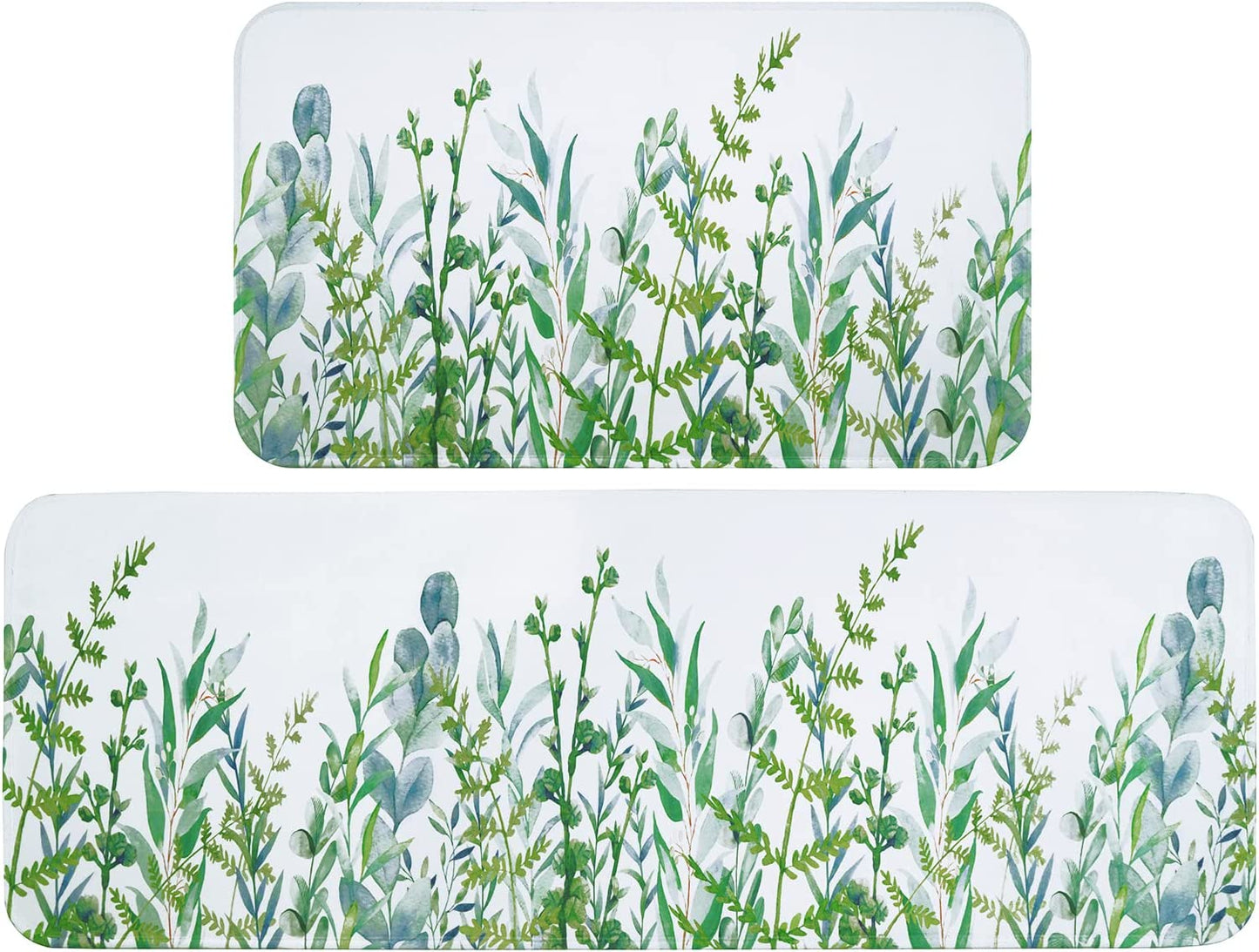 2 PCS Cushioned Floral, Flowers Anti Fatigue Kitchen Rugs - 18'' x 48'' + 18'' x 30''