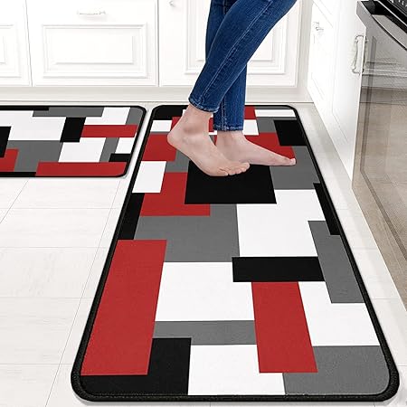 Sets of 2,Abstract Waterproof Art Kitchen Decoration Non-Slip Absorbent Mats, 17x30+17x48inch