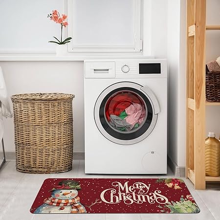 et of 2, Anti Fatigue Waterproof Stain Resistant Snowman Winter Decorative Non Slip Cushioned Floor Mat - 17x29 and 17x47 Inch