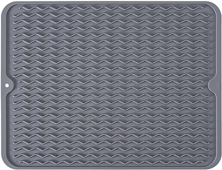 Silicone Non-Slip Easy Heat-resistant Dish Drainer Mat for Kitchen Counter, Sink, Refrigerator or Drawer liner (16" x 12", BLACK)