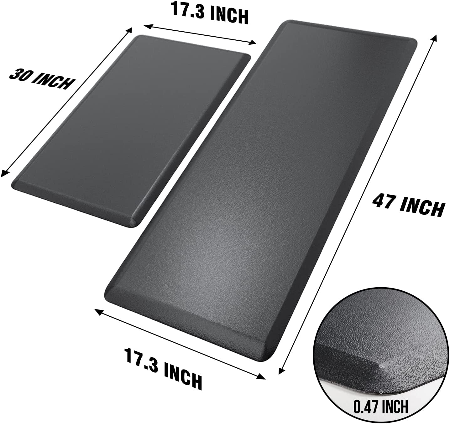2-PCS Anti-Slip & Durable Kitchen Rugs, Easy-to-Clean - 17.3"x30"+17.3"x47"(Black)
