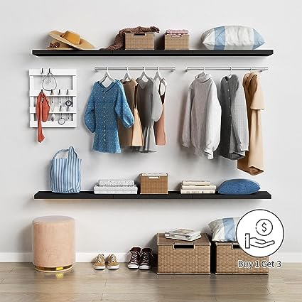 Black Floating Shelves for Wall 24 Inches Long, (Set of 3)