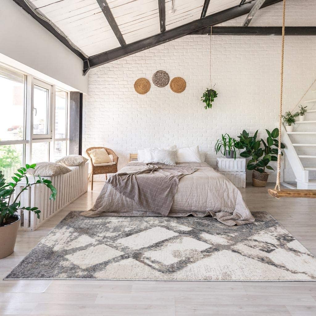 Lagos Collection Grey Art Deco Soft Area Rug