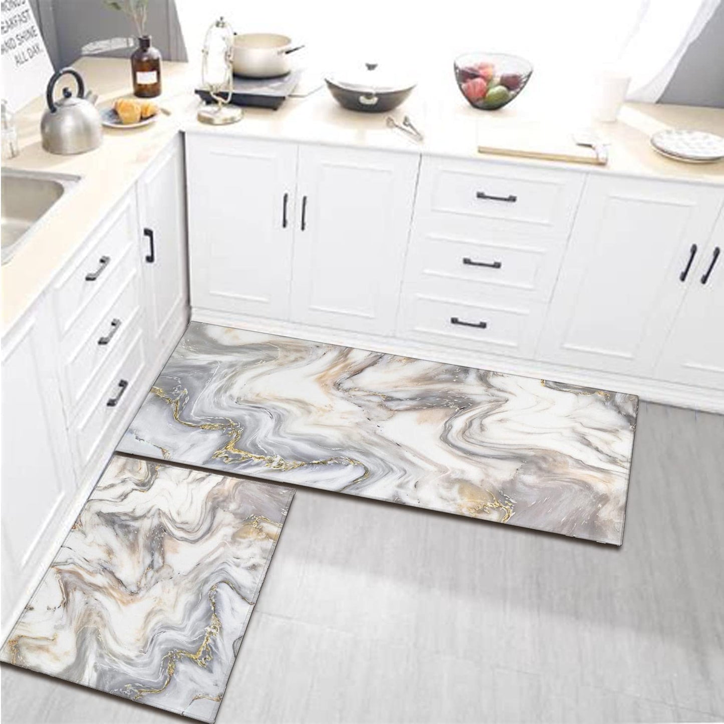 Anti Fatigue Non Slip Waterproof Washable Rug - 17x24+17x48inch Grey