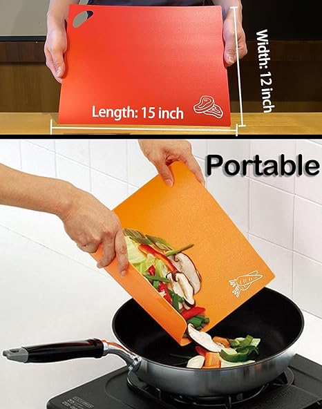 Cutting Boards for Kitchen Chopping Board - Plastic Cutting Mat Extra Thick Flexible Cutting Board Set of 4 Dishwasher Safe Nonslip Large Food Board for Countertop Color Mats with Handle