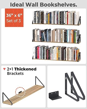 Deep Floating Shelves 10" D x 16.5" W Set of 4, (Dark Brown)