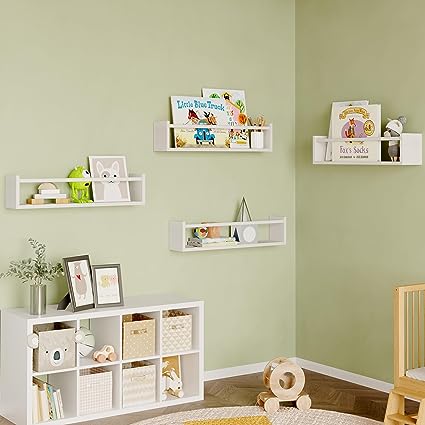 16.5 Inch Floating Bookshelves for Nursery Decor & Playroom Decor, Set of 4, (Natural Wood)