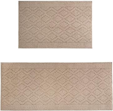 48x20 Inch/30X20 Inch Kitchen Rug Mats Made of 100% Polypropylene 2 Pieces Soft Kitchen Mat Specialized in Anti Slippery and Machine Washable (Grey)