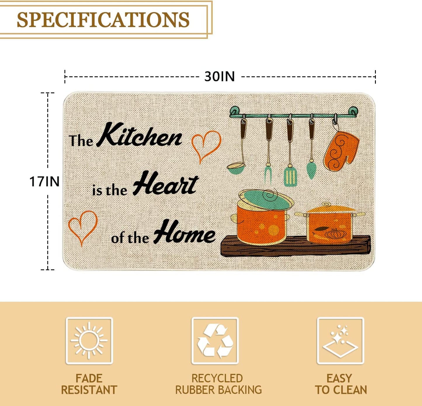 Set of 2, Farm Rooster Kitchen Mat, Seasonal Holiday Cooking Sets Washable Non-Slip Floor Mats for Home Kitchen Decor - 17x29 and 17x47 Inch