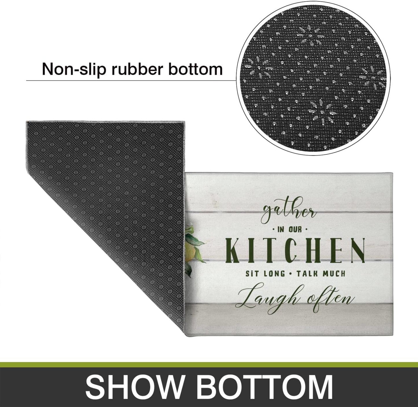 Vintage Mushroom Set of 2, Non Skid Washable Kitchen Mat - (17"x48"+17"x30")