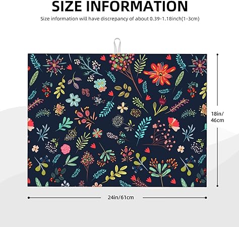 Dish Drying Mat Microfiber for Kitchen Counter Blue and Green Leaves Absorbent Dish Draining Reusable Washable Extra Large 18"x24"