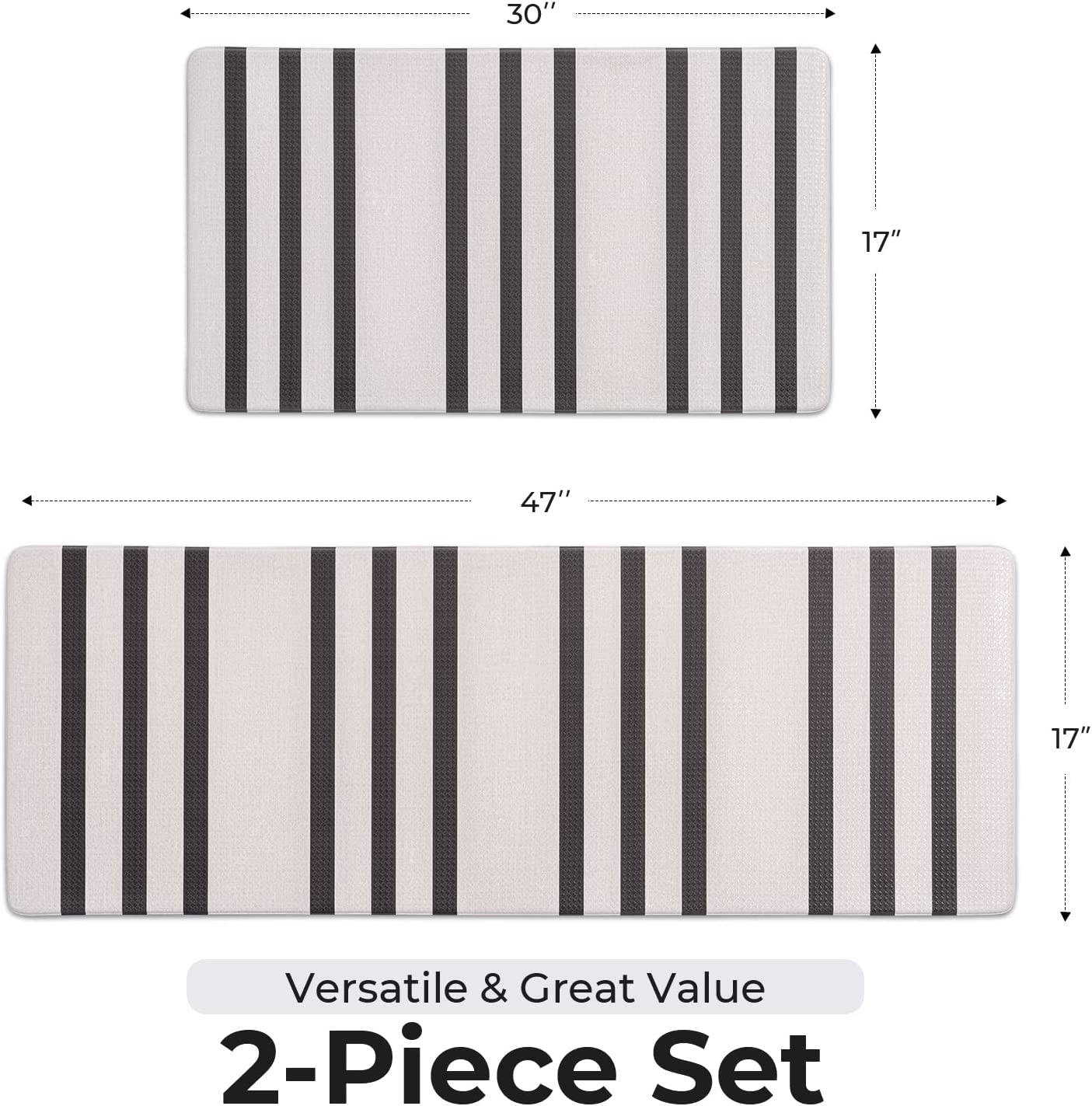 Set of 2, Anti-Fatigue Cushioned Memory Foam Waterproof Non Slip Comfort Mat, 17"x30"+17"x47"