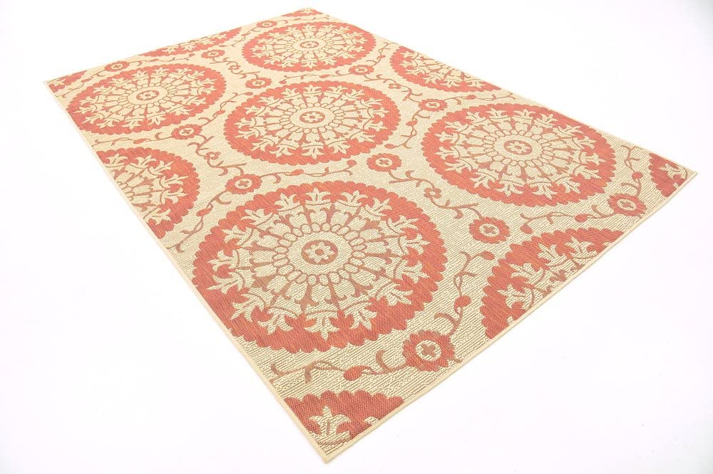 Botanical Collection Floral Abstract Transitional Indoor Outdoor Flatweave Beige /Terracotta Area Rug